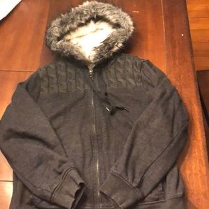 Fur lined hooded cotton jacket